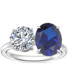 NEW Two Stone Engagement Ring with Oval Sapphire in 14k White Gold (9x7mm)